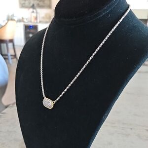 Elegant Silver and Gold Accented CZ Pendant Necklace NEW